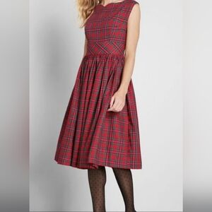 Modcloth, Plaid Red Dress